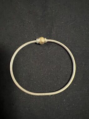 Cape Cod Silver Disco ball gold accent Bangle Bracelet with Gold Accent